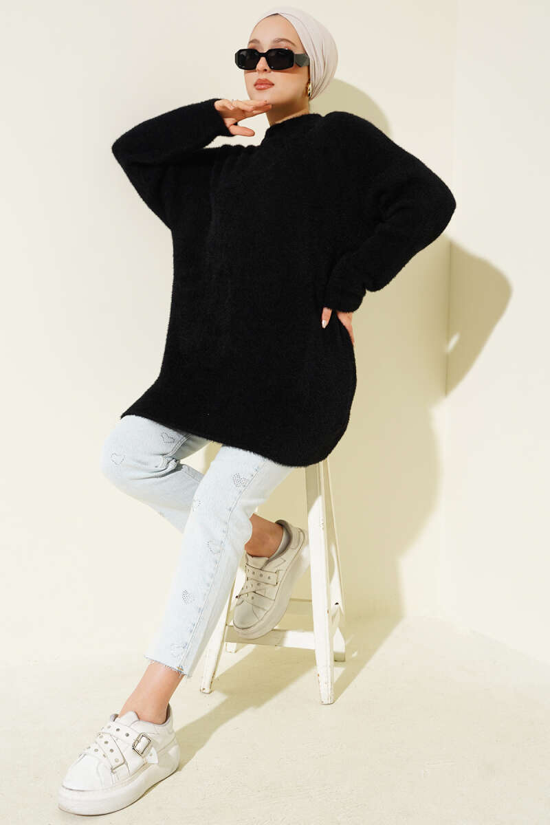 Brushed Crew-Neck Sweater - Black