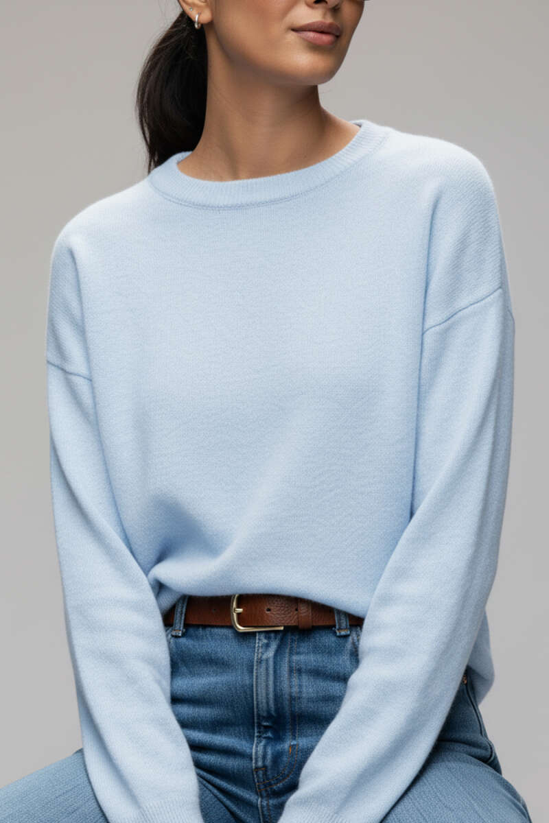 Crew-Neck Fluffy Sweater - Blue