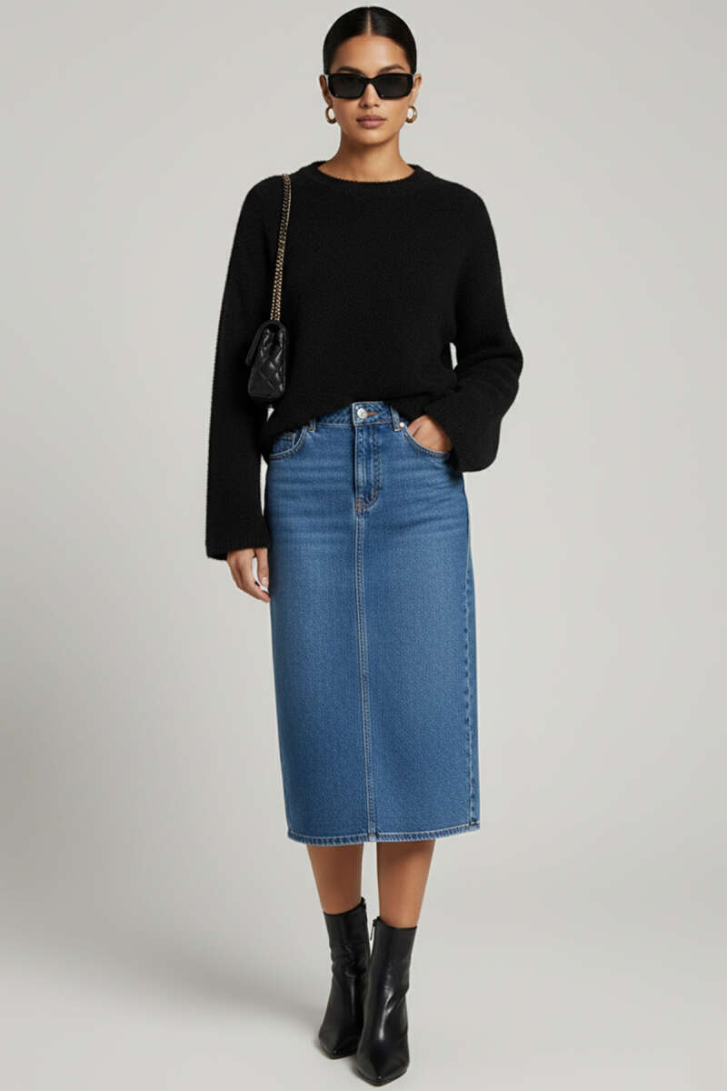 Crew-Neck Fluffy Sweater - Black