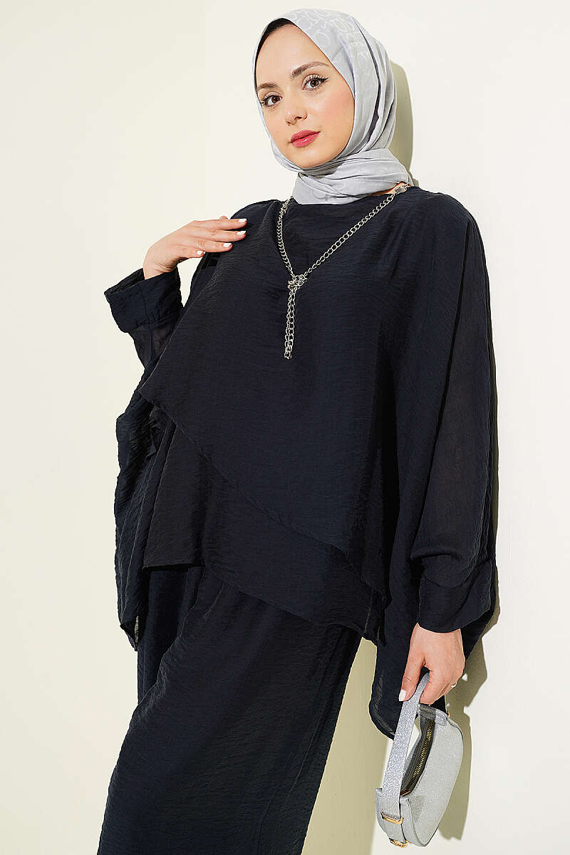 Crew-Neck Harem Pants Set - Navy