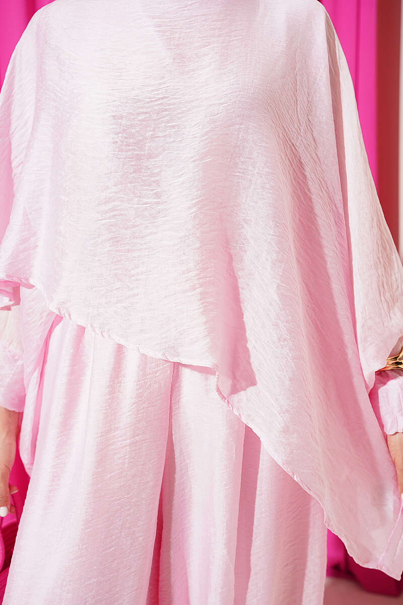 Crew-Neck Harem Pants Set - Pink