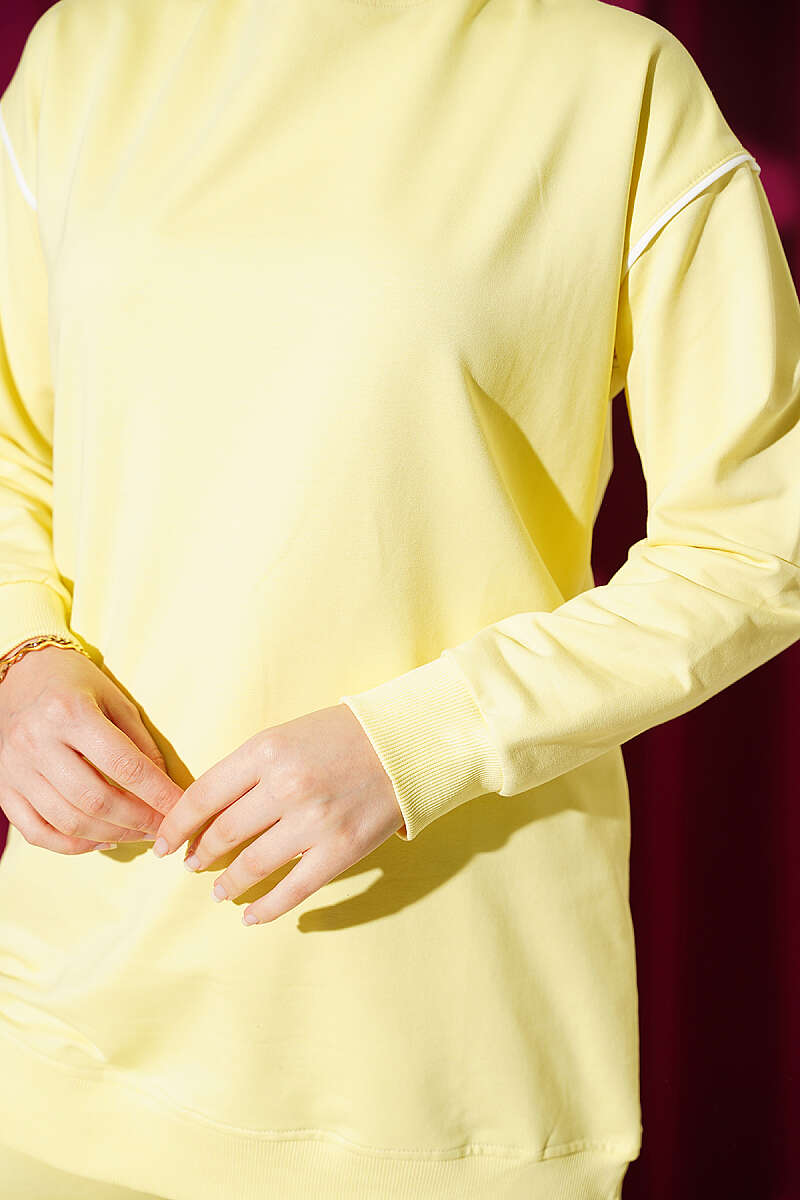 Crew-Neck Two-Piece Set with Stripe Trim - Yellow