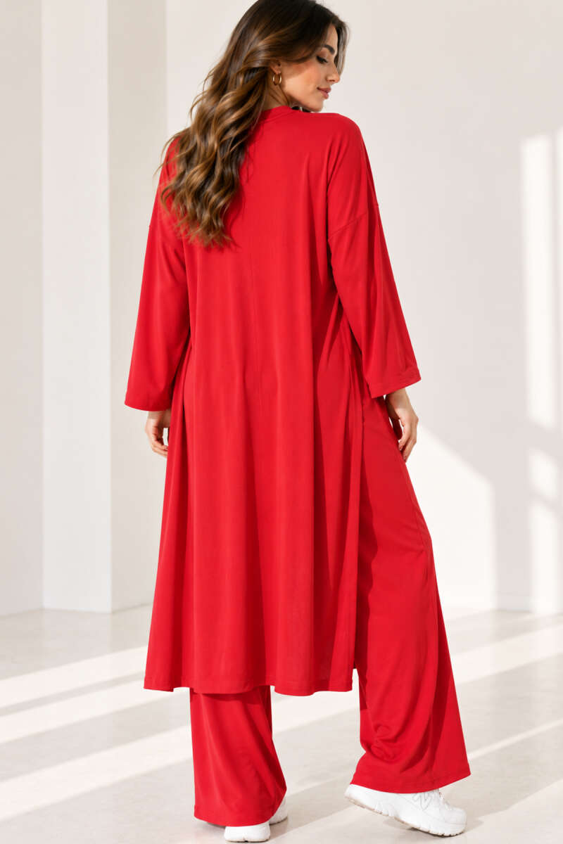 Crew-Neck Three-Piece Set - Red