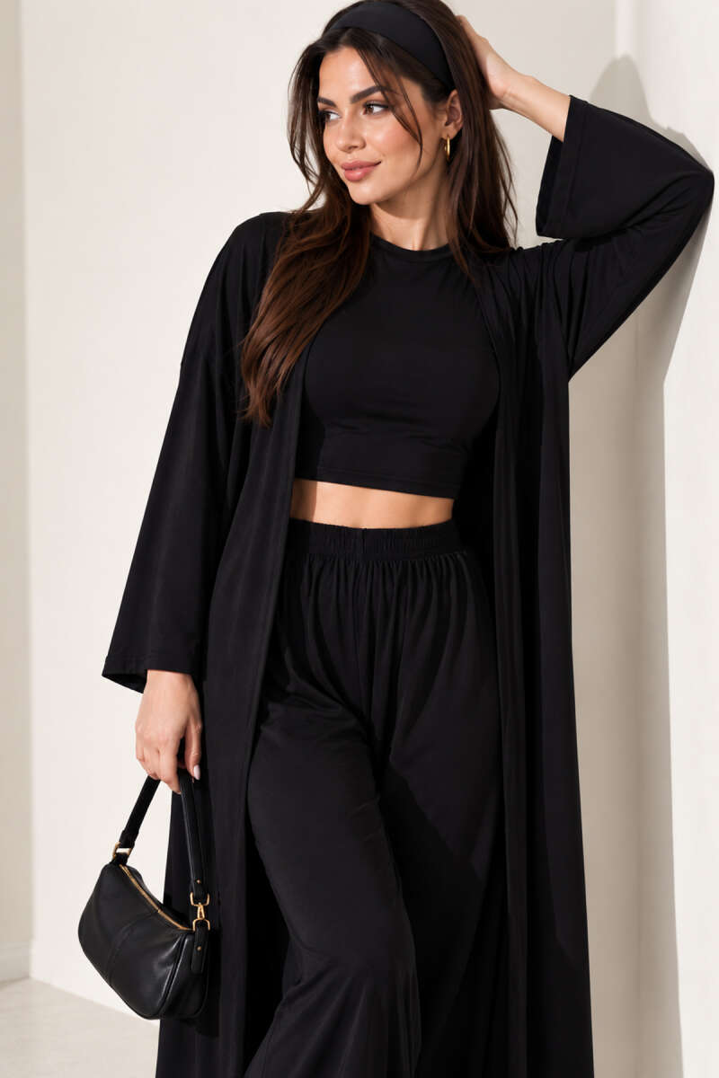 Crew-Neck Three-Piece Set - Black