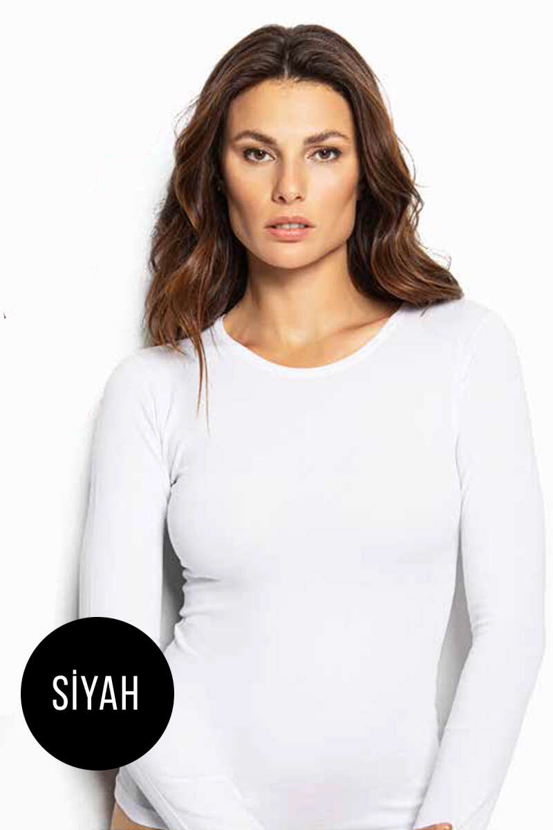 Long-Sleeve Crew-Neck Bodysuit - Black