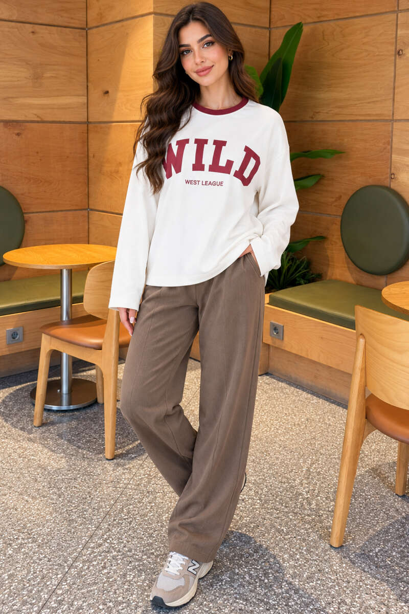 Crew-Neck Wild Print Blouse - Burgundy