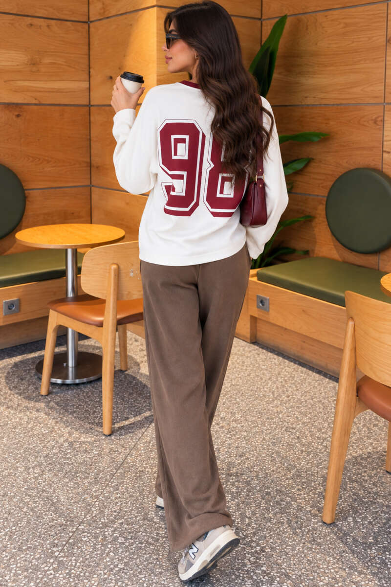 Crew-Neck Wild Print Blouse - Burgundy