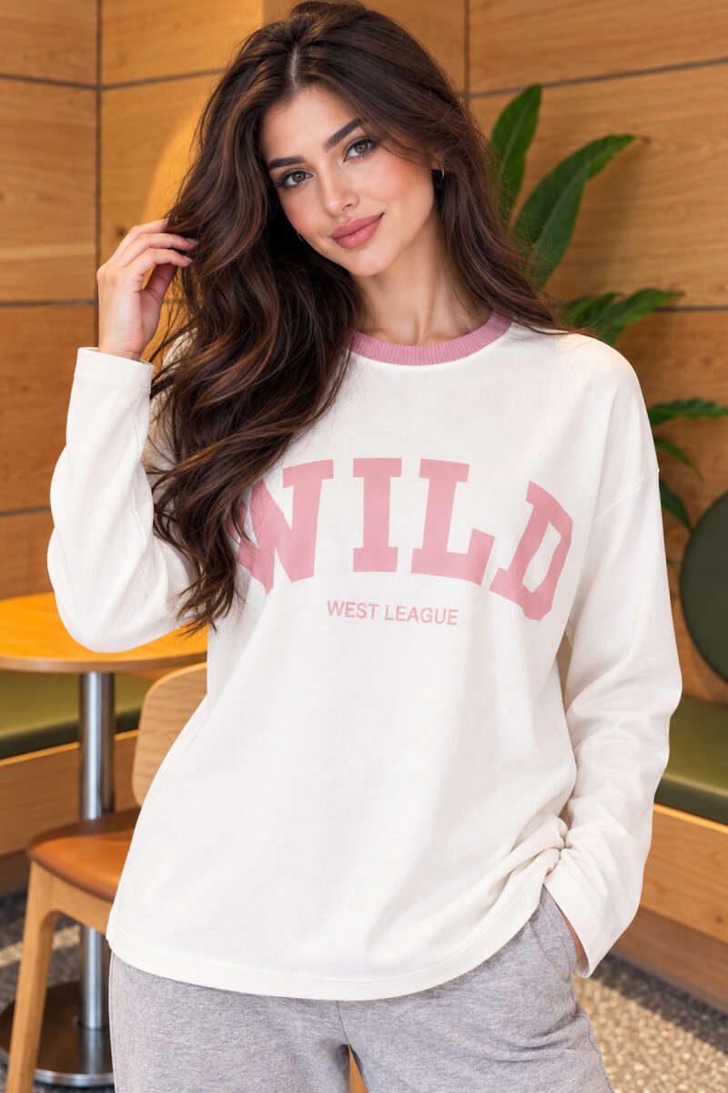 Crew-Neck Wild Print Blouse - Dusty Rose