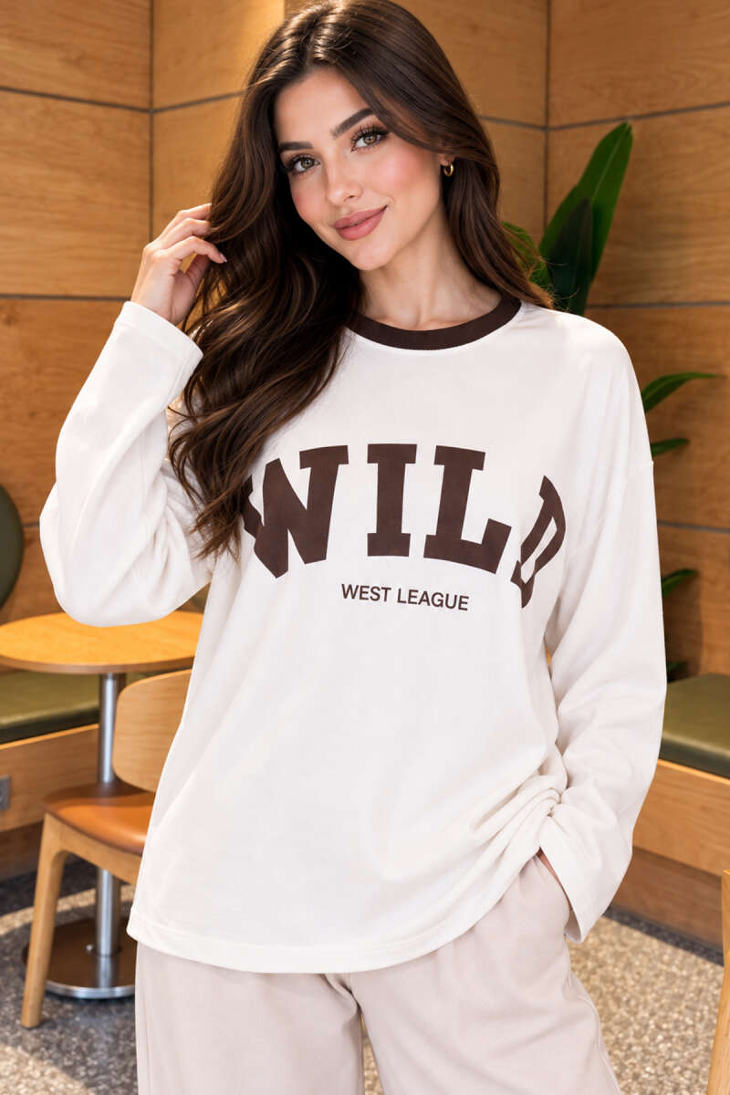 Crew-Neck Wild Print Blouse - Brown