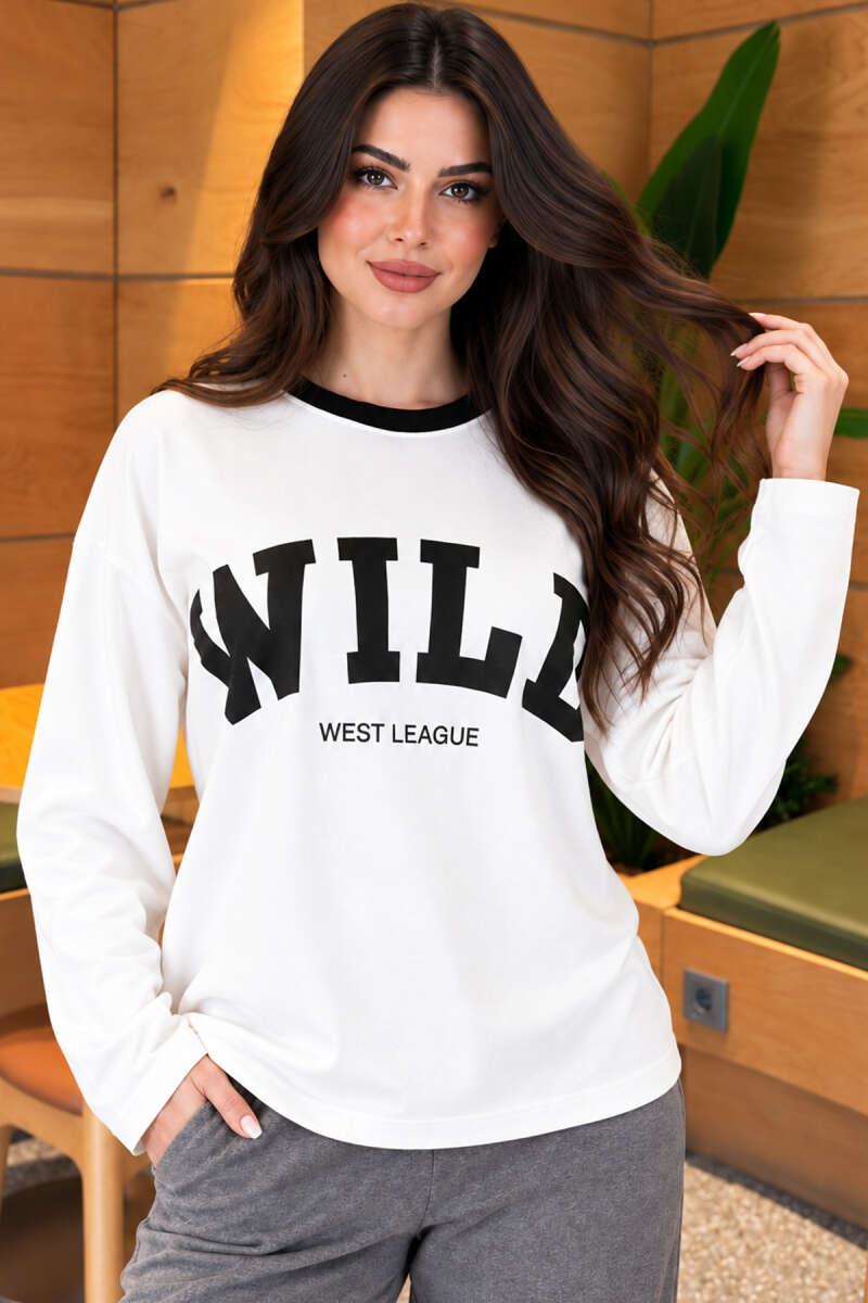 Crew-Neck Wild Print Blouse - Black