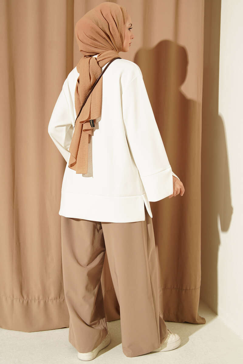 Crew-Neck Tunic with Slit Detail - Ecru