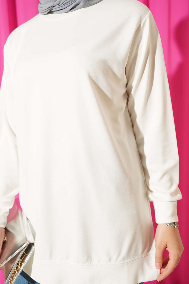 Crew-Neck Tunic with Slits - Ecru