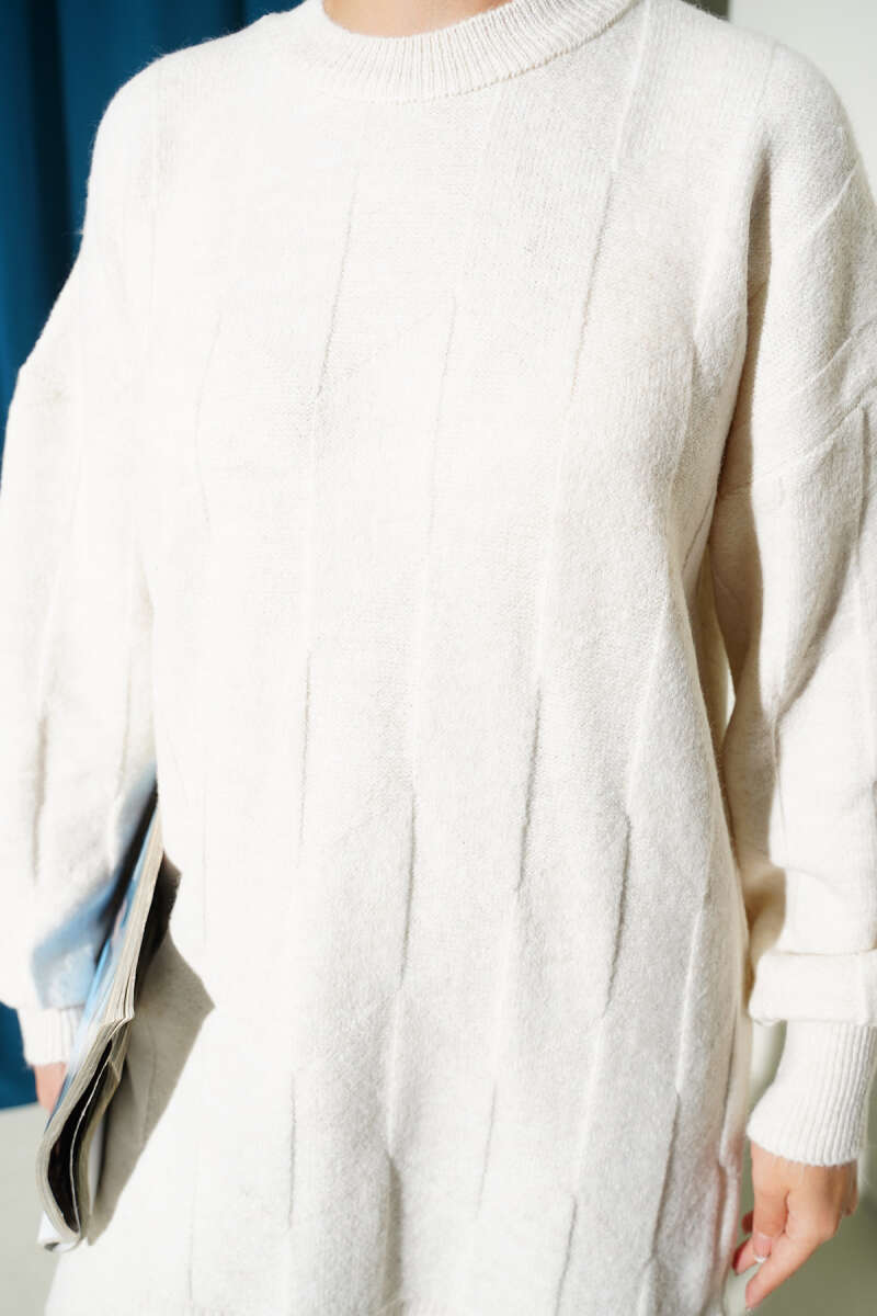 Crew-Neck Soft Knit Tunic with Side Slits - Stone