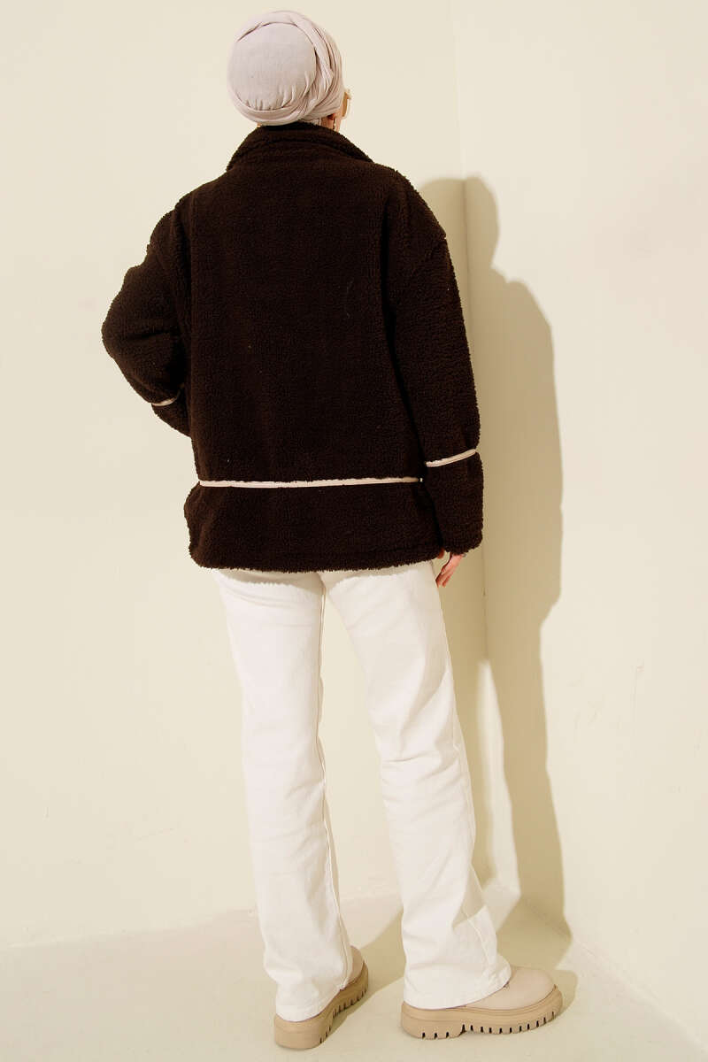 Plush Jacket with Piping - Brown