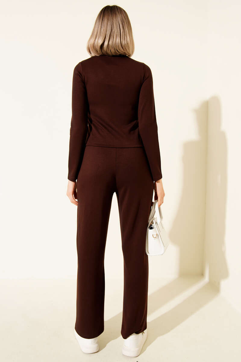 Loycha Zip Two-Piece Set with Piping - Dark Brown