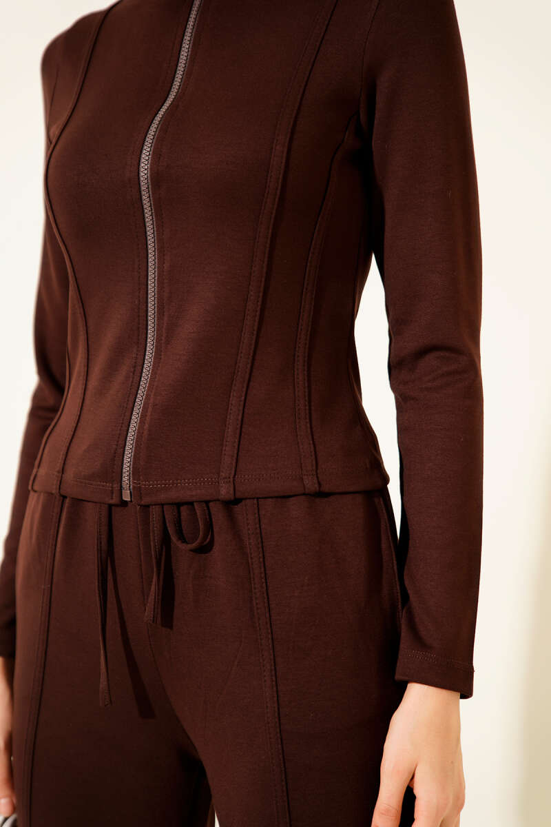 Loycha Zip Two-Piece Set with Piping - Dark Brown
