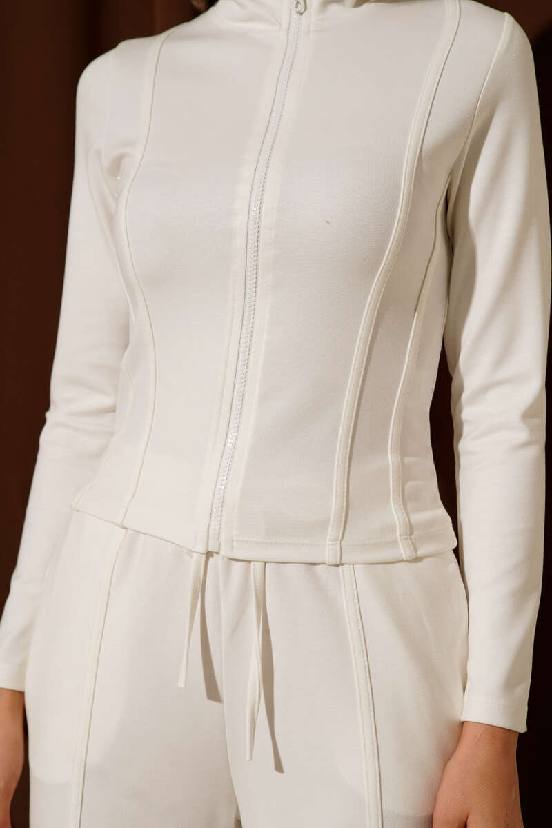 Loycha Zip Two-Piece Set with Piping - Ecru