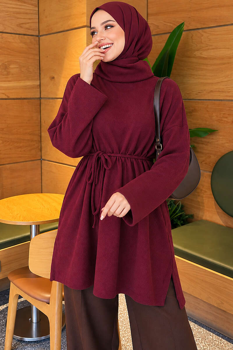 Ribbed Turtleneck Tunic - Plum