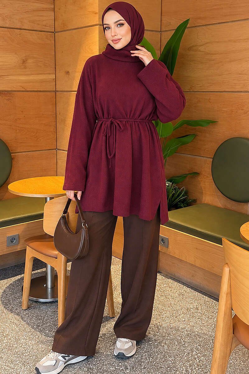 Ribbed Turtleneck Tunic - Plum