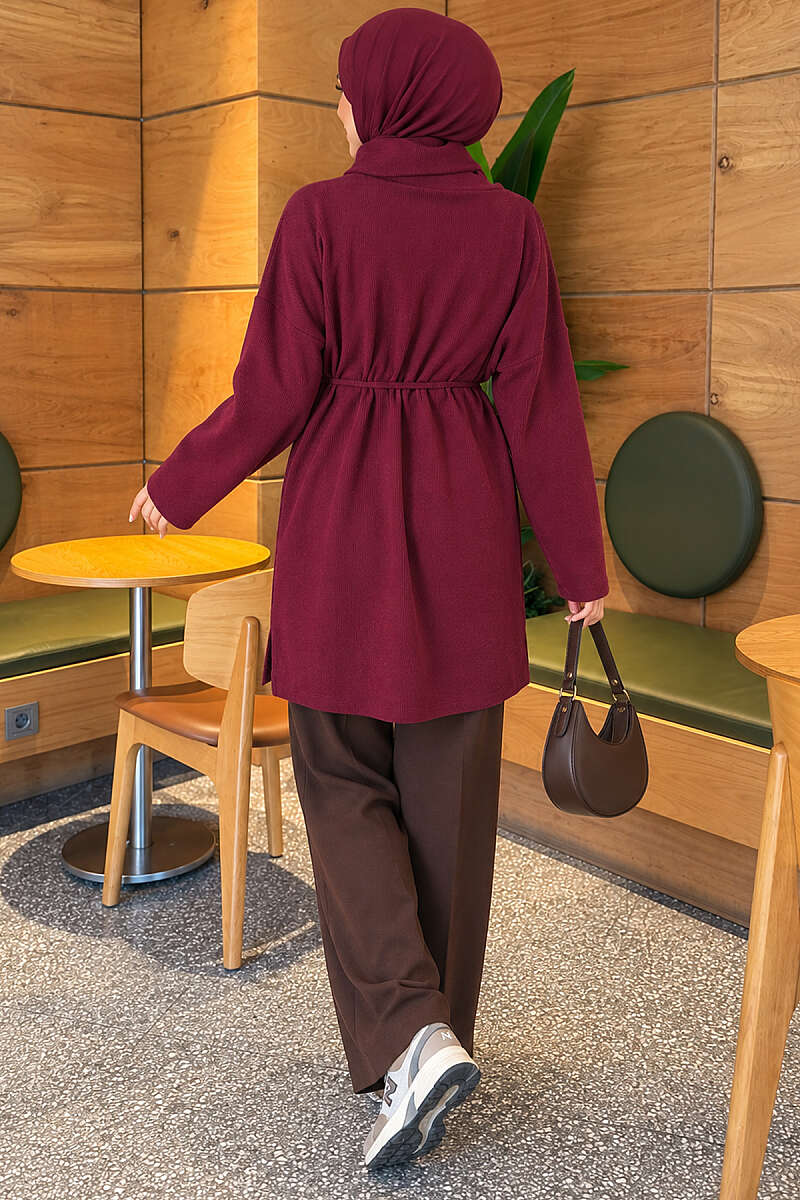 Ribbed Turtleneck Tunic - Plum