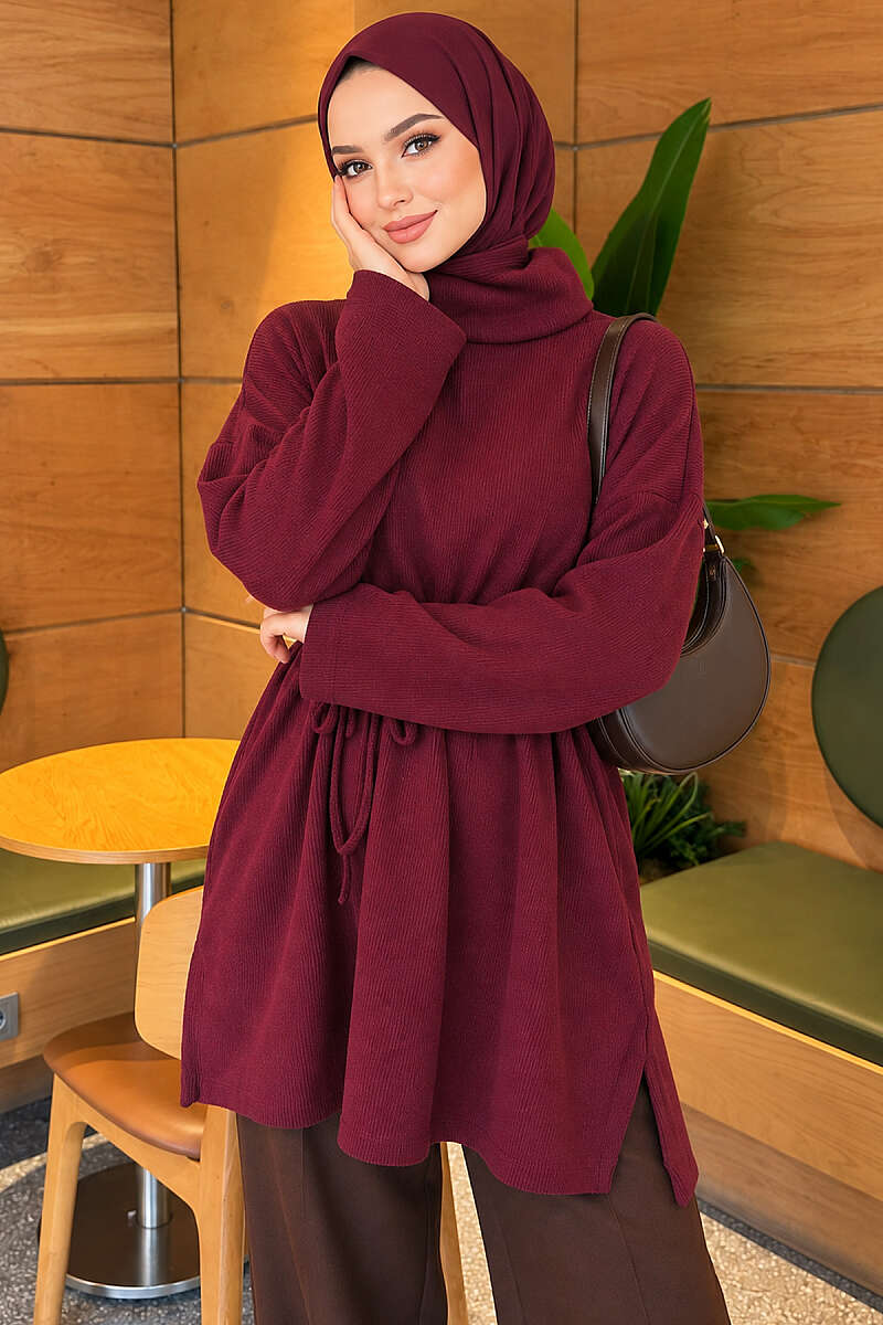 Ribbed Turtleneck Tunic - Plum