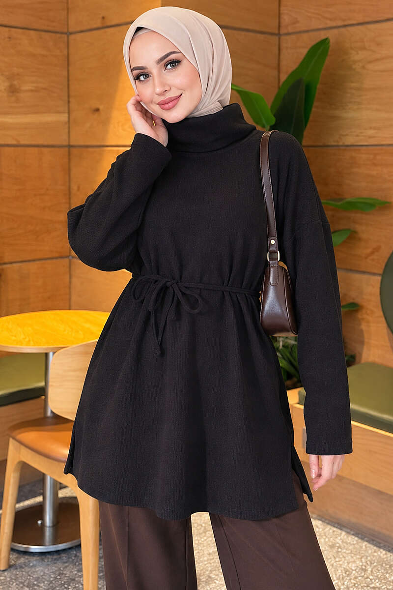 Ribbed Turtleneck Tunic - Black