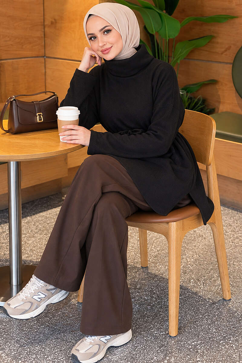 Ribbed Turtleneck Tunic - Black