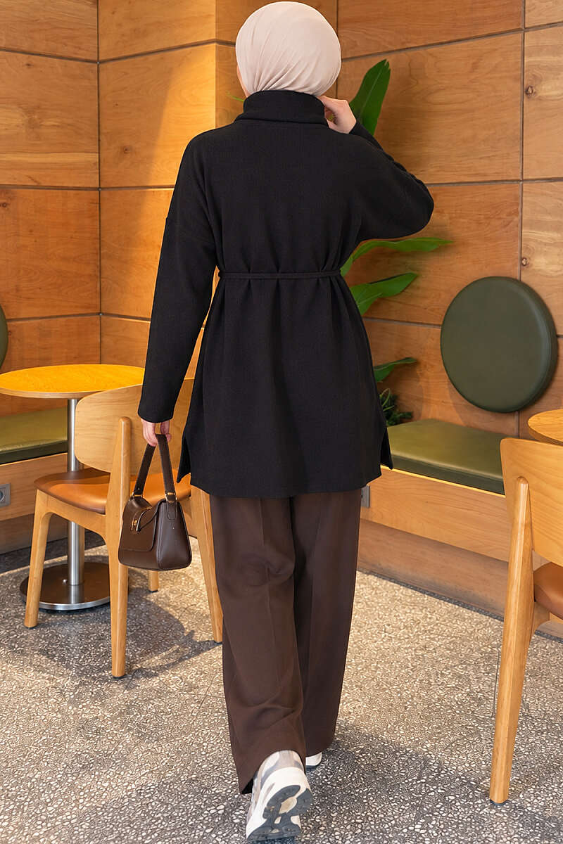 Ribbed Turtleneck Tunic - Black