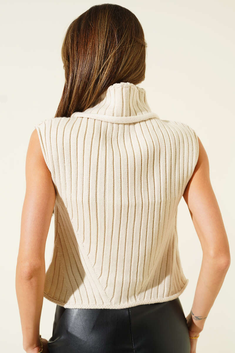 Turtleneck Knit Sweater - Beige