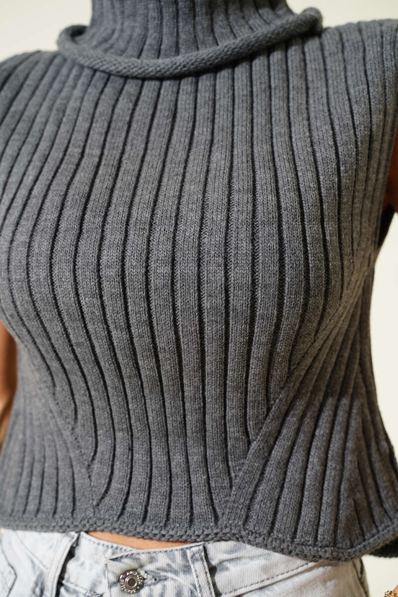 Turtleneck Knit Sweater - Smoke Grey