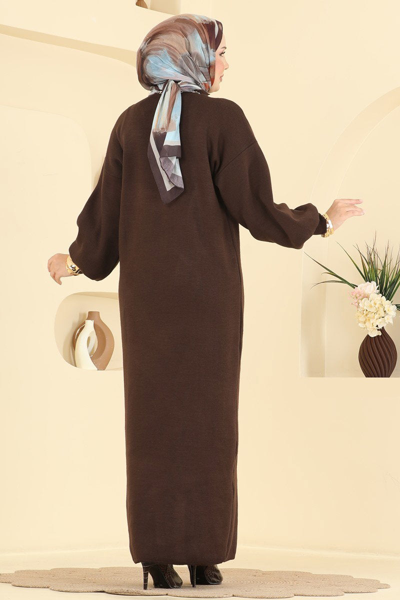 Long Turtleneck Knit Dress - Brown