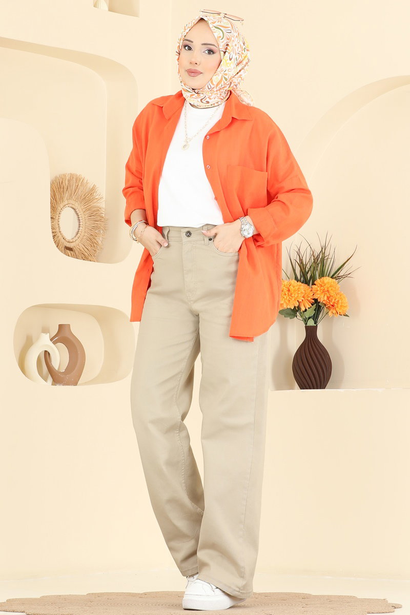 Wide-Leg Jeans - Stone