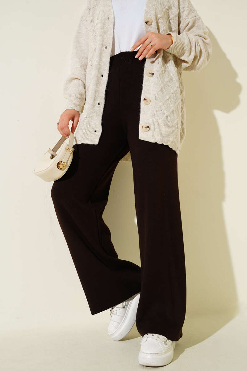 Wide-Leg Knit Pants - Chestnut