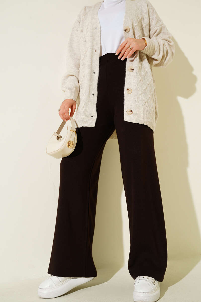 Wide-Leg Knit Pants - Chestnut