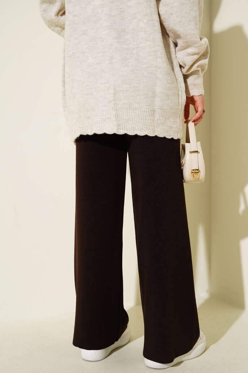 Wide-Leg Knit Pants - Chestnut