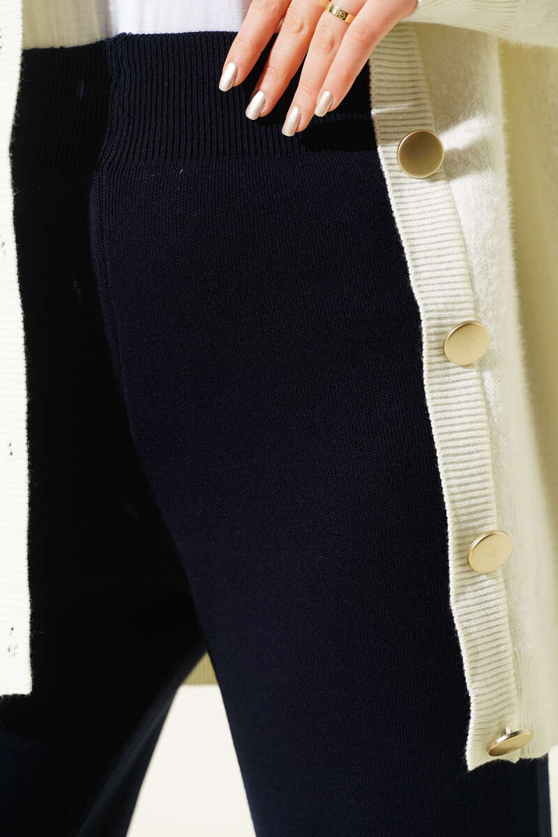 Wide-Leg Knit Pants - Navy