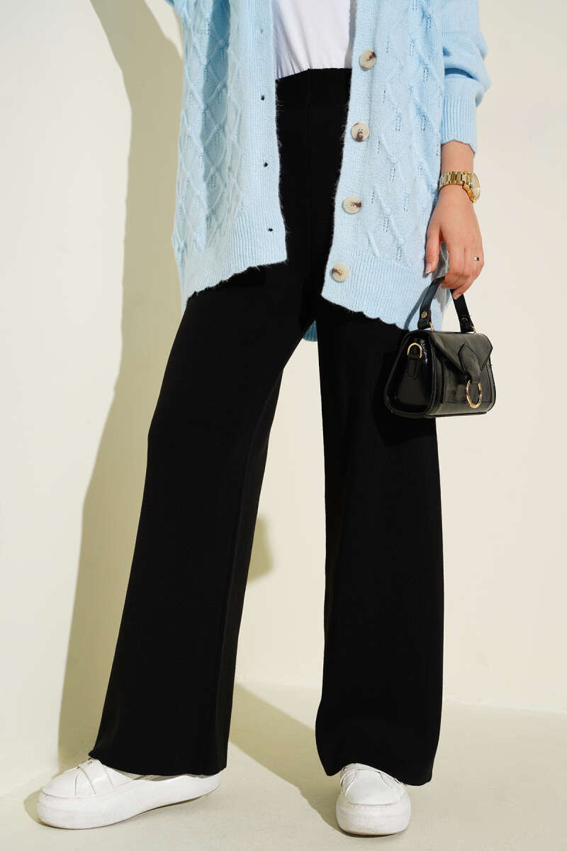 Wide-Leg Knit Pants - Black