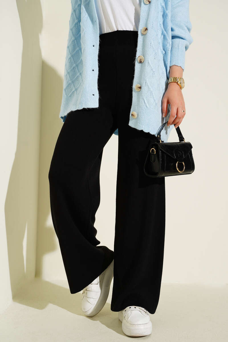 Wide-Leg Knit Pants - Black