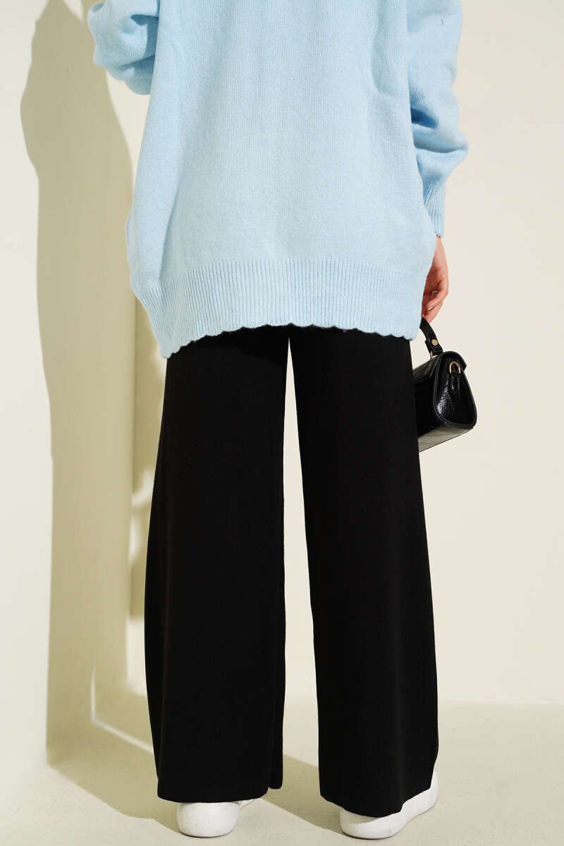 Wide-Leg Knit Pants - Black