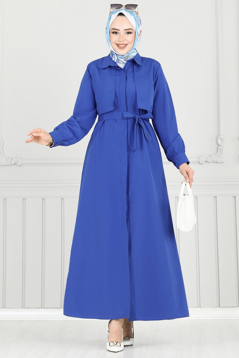 Poly-Cotton Abaya Coat with Bolero Detail - Saxe Blue