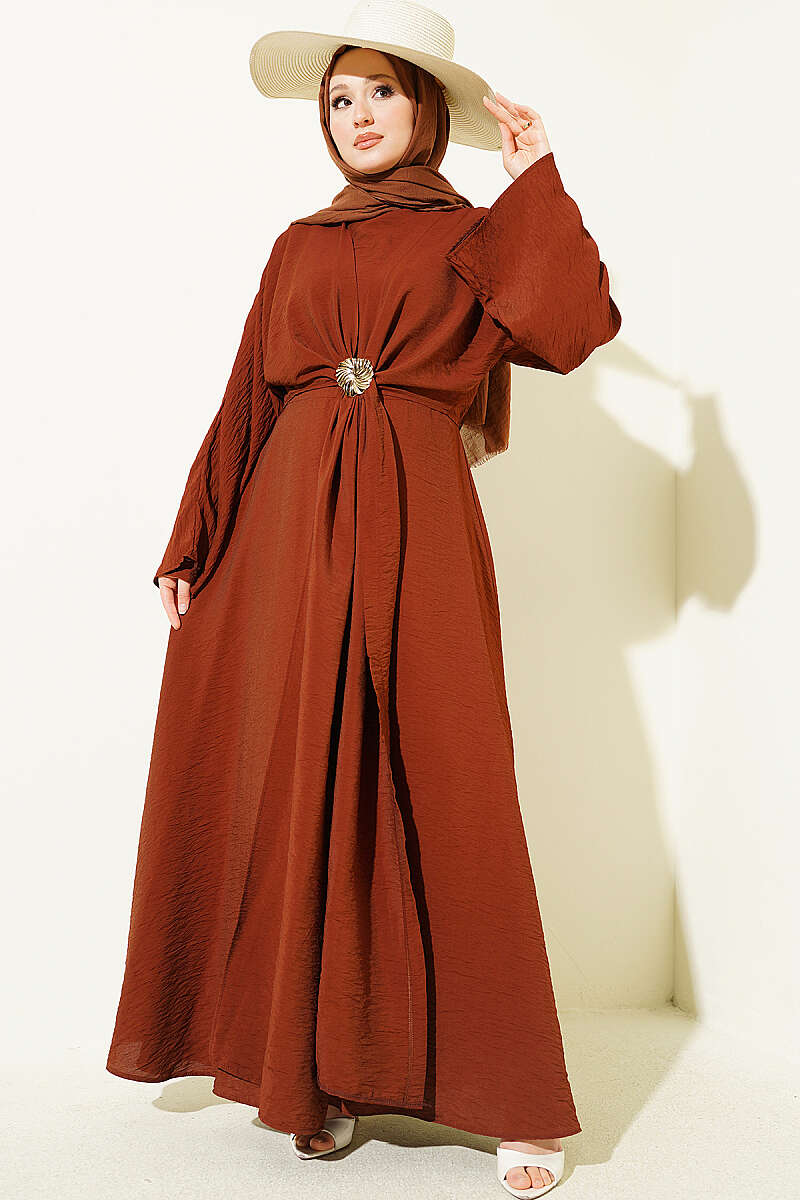 Dress with Bolero and Gold Accessory - Tan