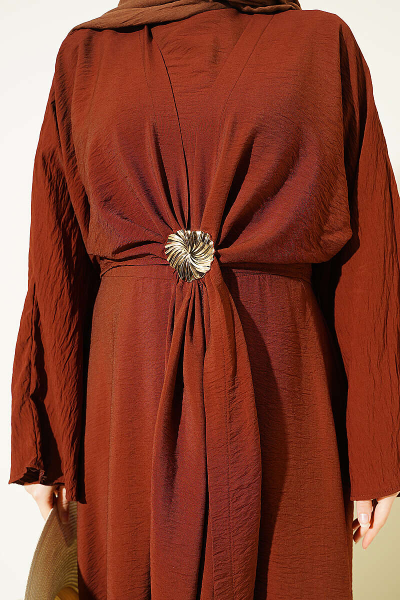 Dress with Bolero and Gold Accessory - Tan
