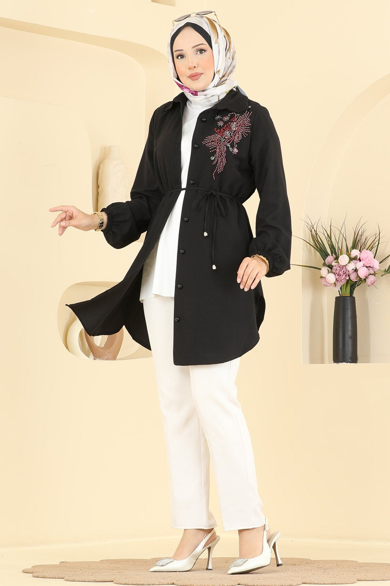Beaded Cupro Tunic - Black