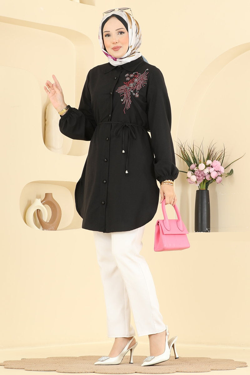Beaded Cupro Tunic - Black
