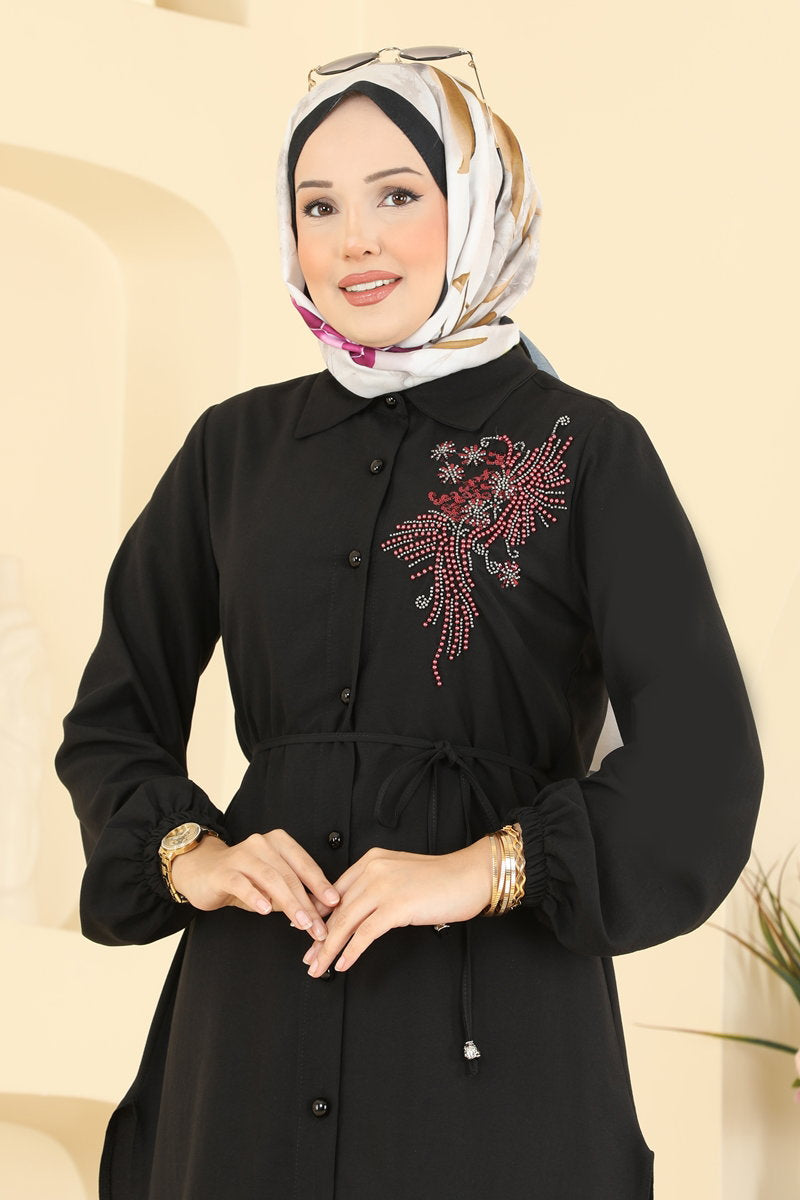 Beaded Cupro Tunic - Black