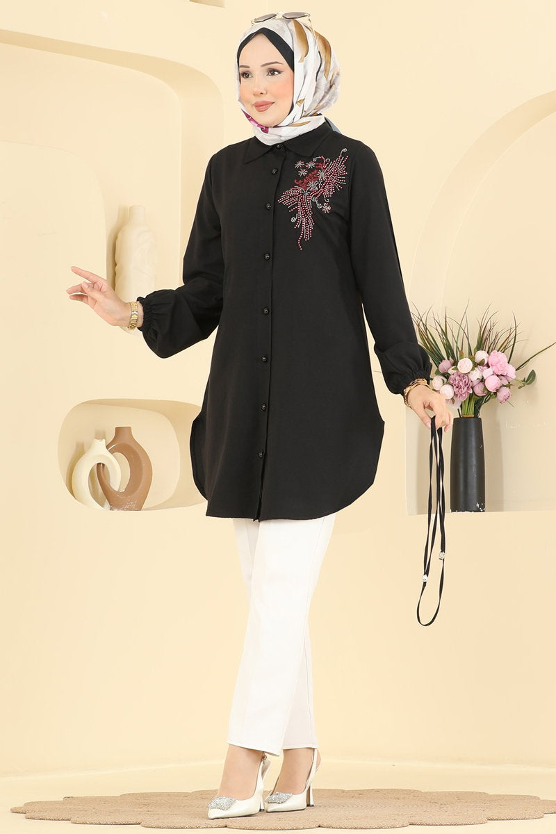 Beaded Cupro Tunic - Black