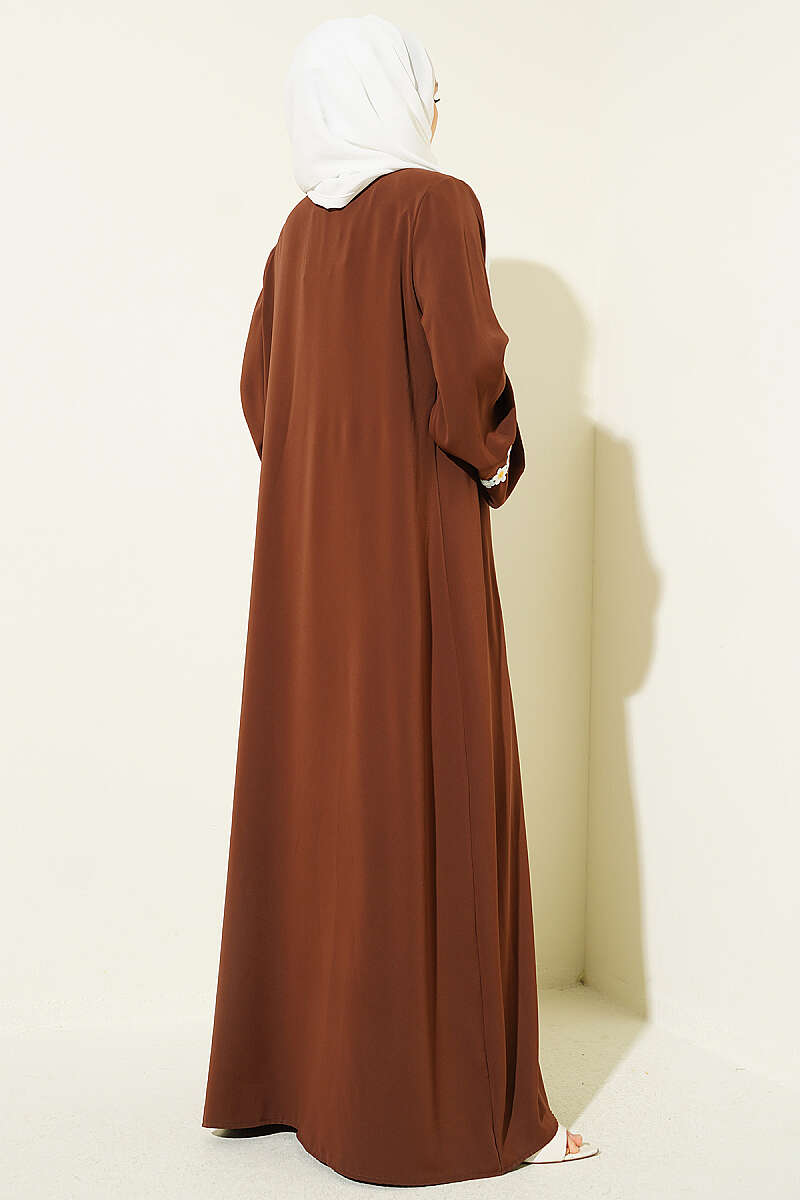 Belted Beaded Abaya - Brown
