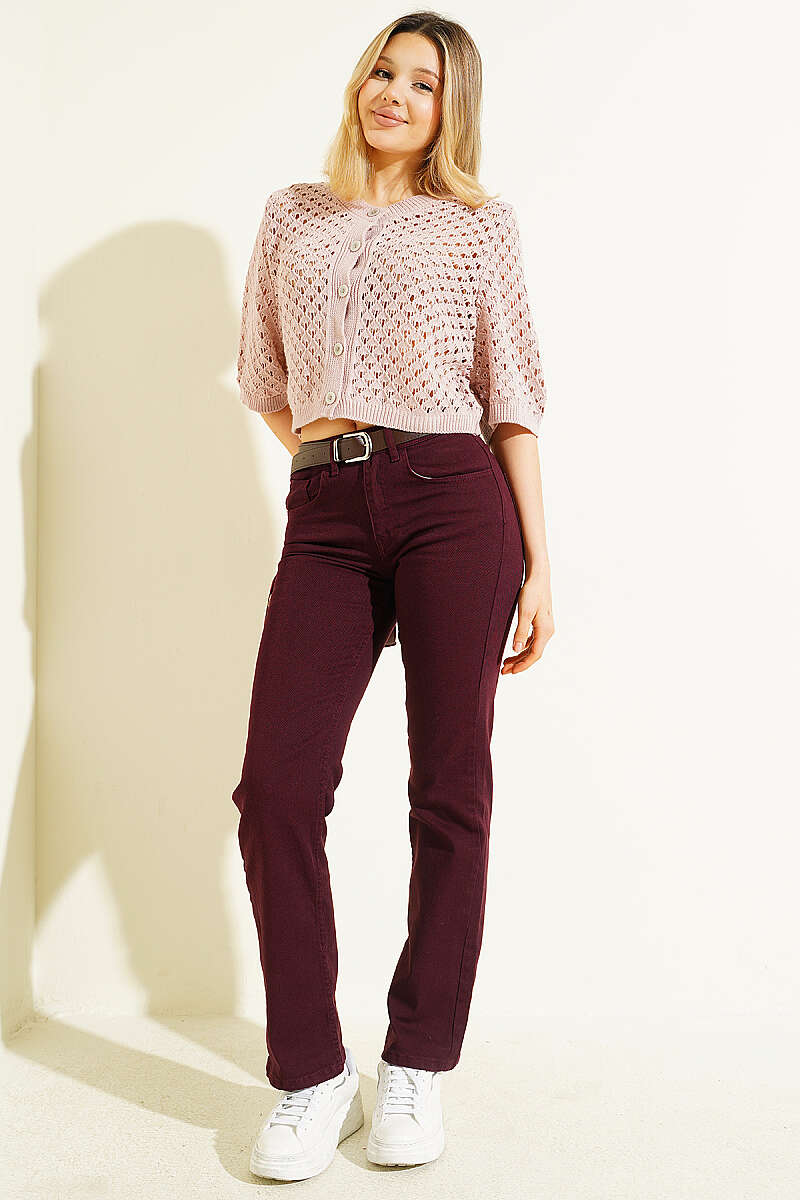 Belted Straight-Leg Jeans - Plum