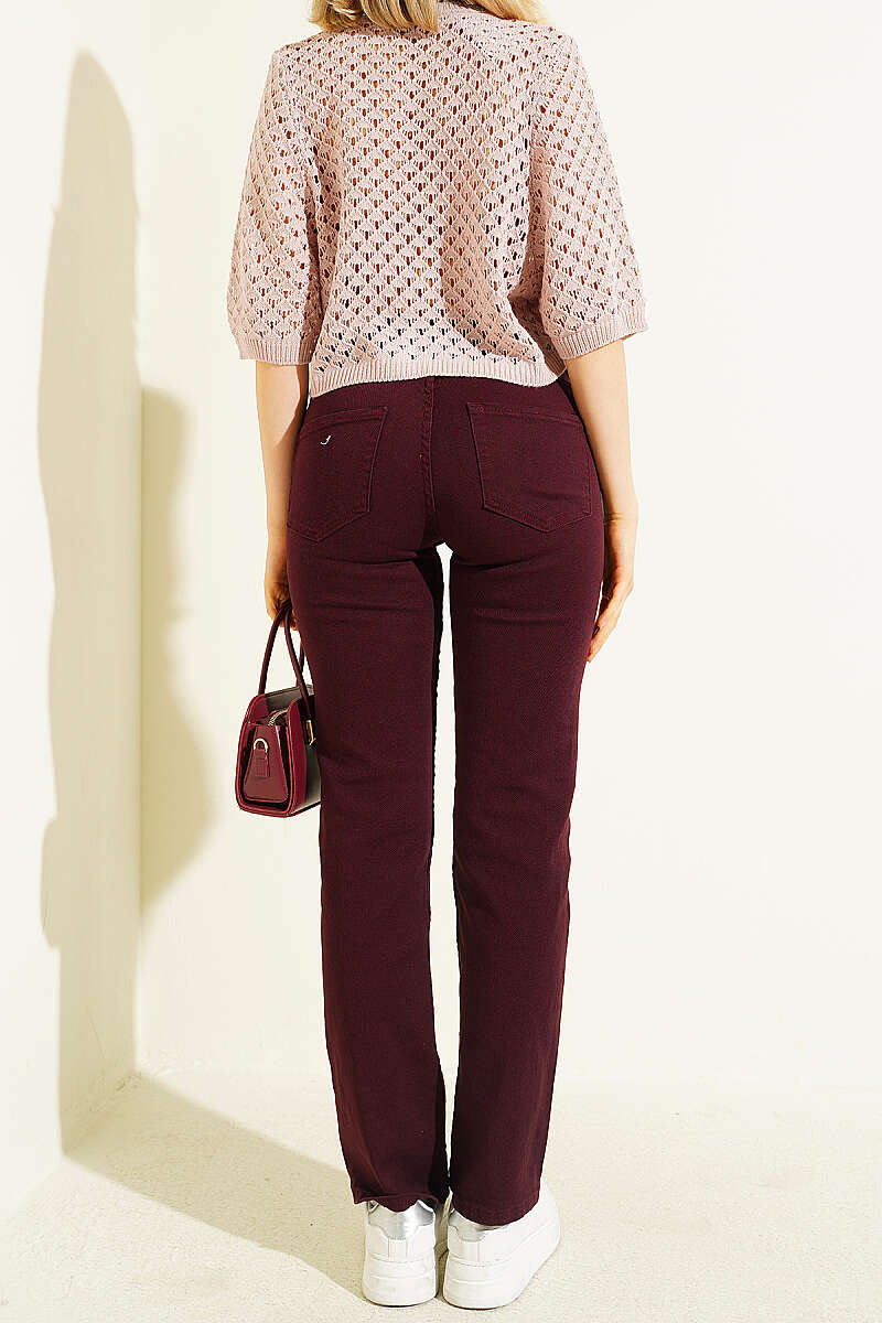 Belted Straight-Leg Jeans - Plum