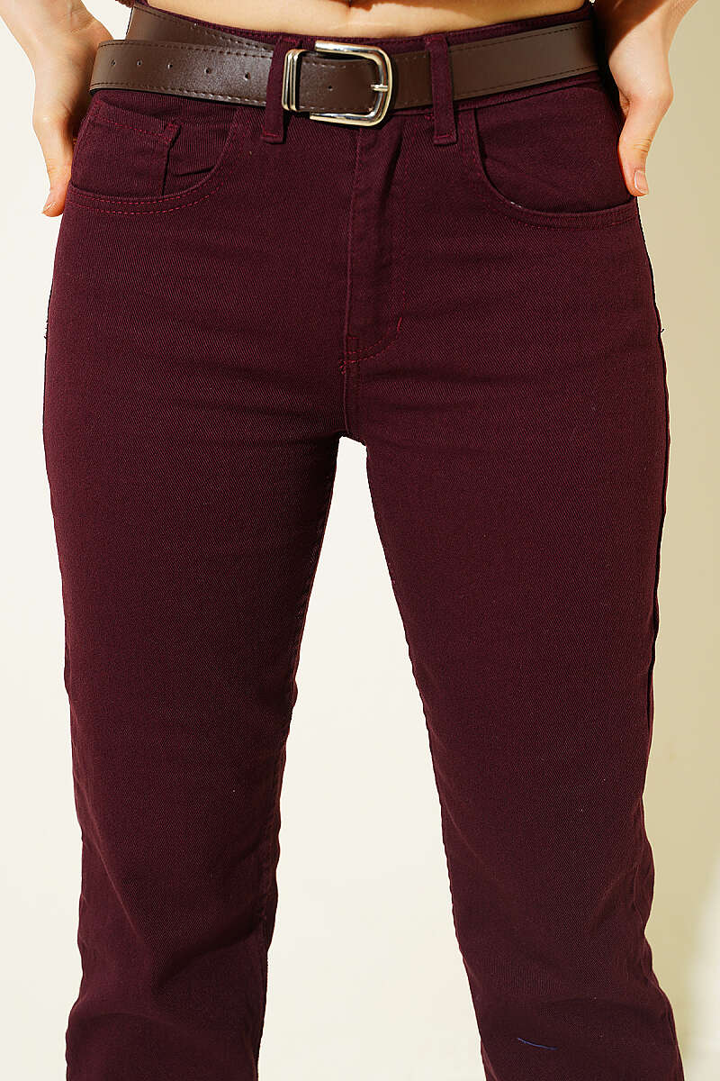 Belted Straight-Leg Jeans - Plum